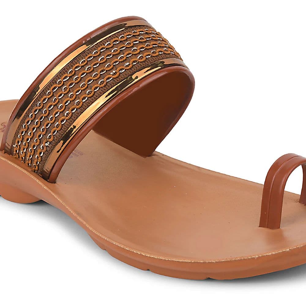 A-HA Tan Casual Toe Ring Slipper For Women LPU-14 By Liberty — photo 5