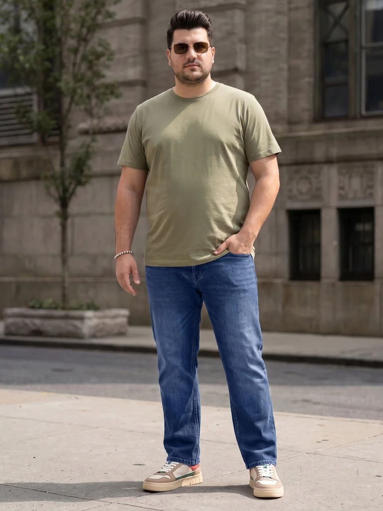 Plus Men's Blue Relaxed Fit Washed Denim Jeans Non-Stretchable — photo 4