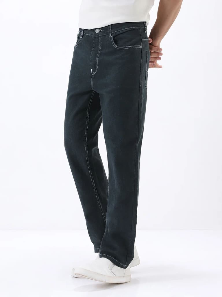 Men's Dark Grey Straight Fit Washed Jeans Stretchable — photo 3