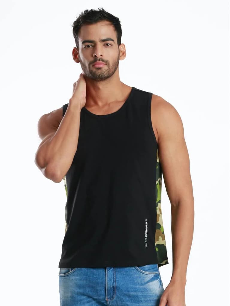 Rib Camo Black Active Fit Camo Printed Organic Bamboo Vest (Pack Of 1) — Rib Camo black / S / Men