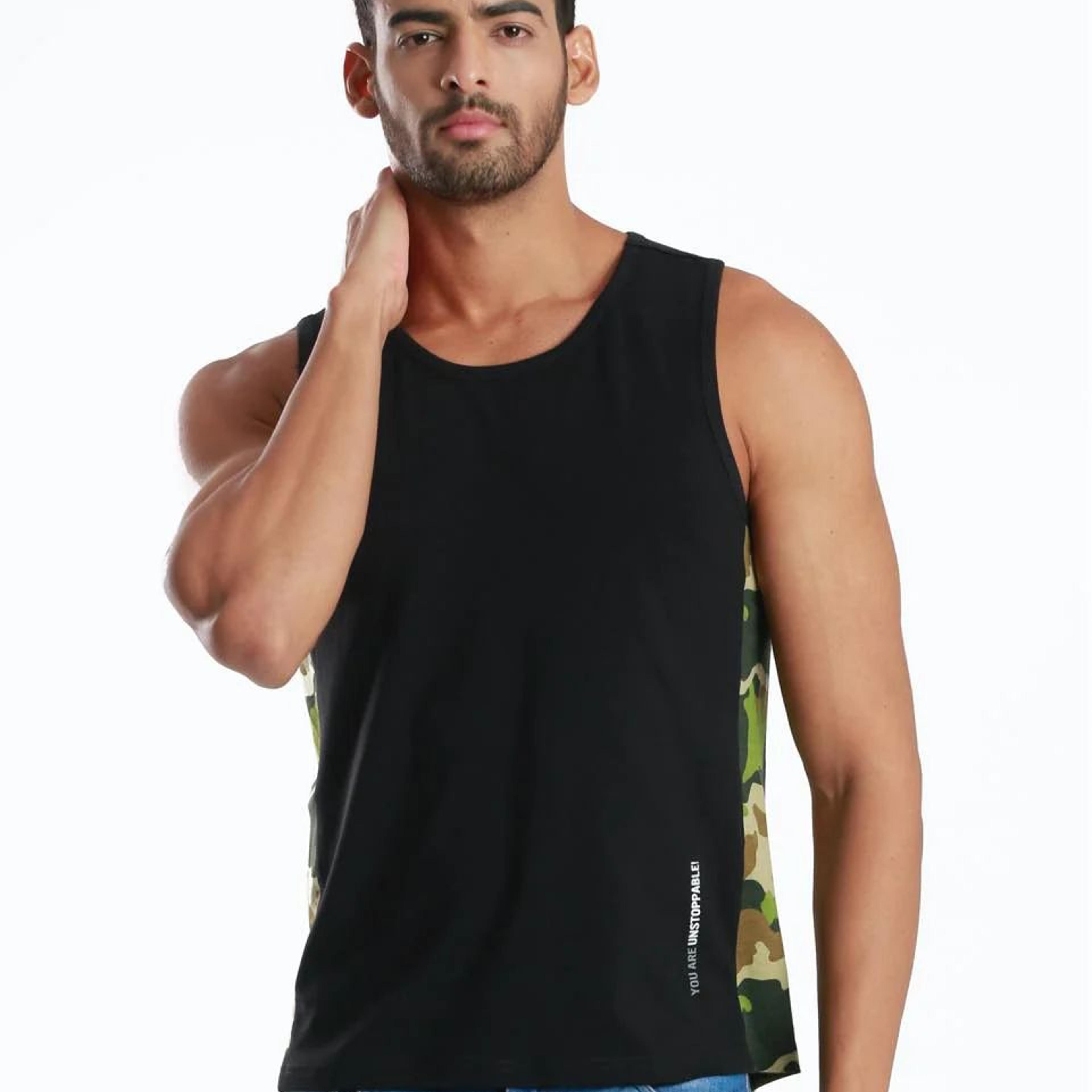Rib Camo Black Active Fit Camo Printed Organic Bamboo Vest (Pack Of 1)