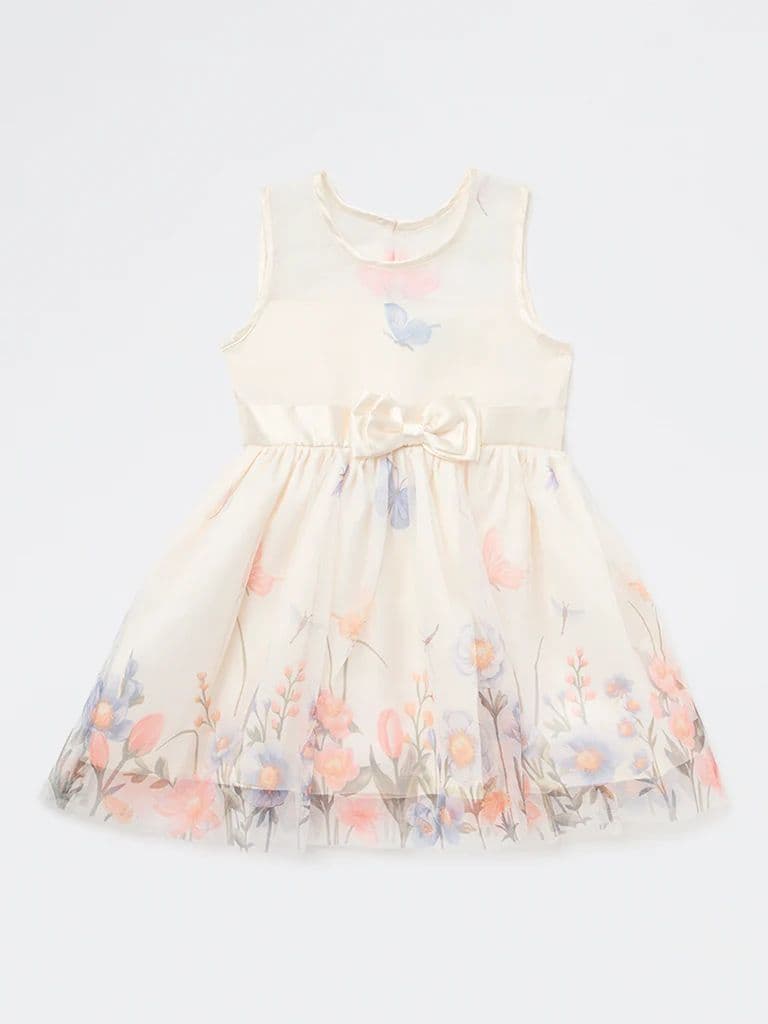 HOP Kids Girls Ivory Floral Printed A-Line Dress — photo 3