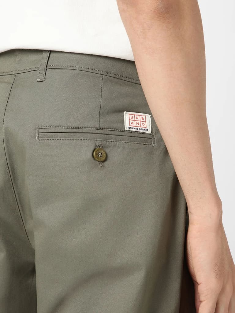 Men's Light Grey Cotton Regular Fit Casual Chinos Trousers Stretch — photo 5