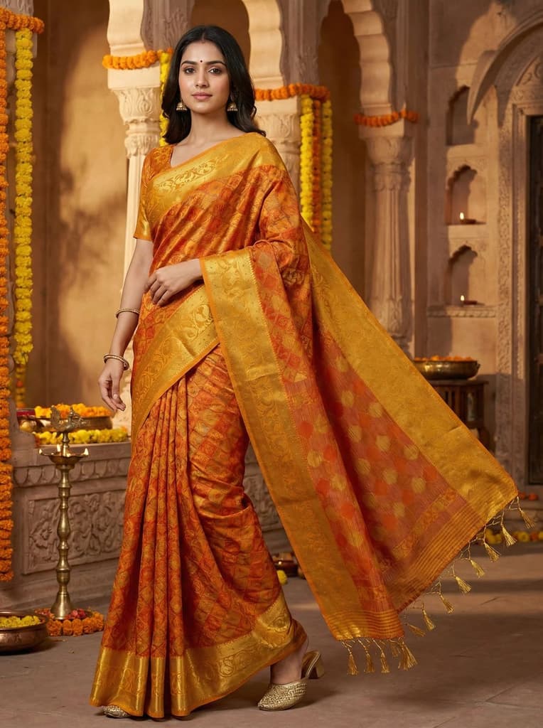 MIMOSA Women's Woven Design Patola Style Raw Silk Saree with Blouse Piece - Mustard ( SA00003140MSFREE ) — Default Title