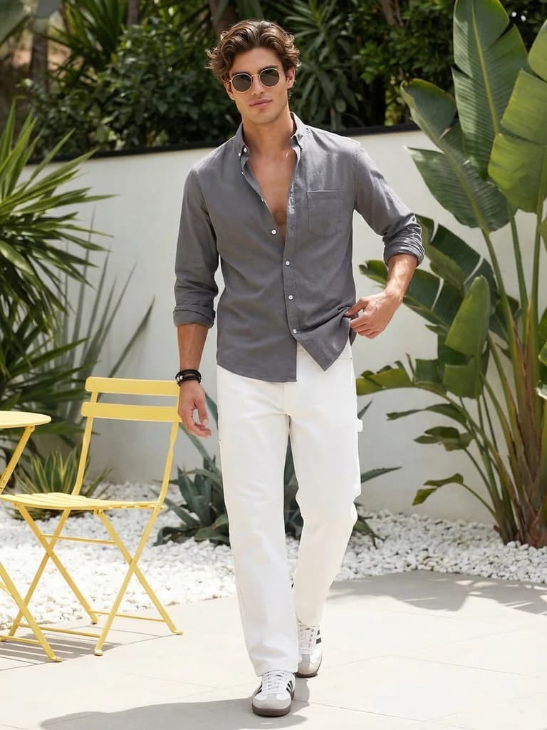 Men's Grey Cotton Full Sleeve Regular Fit Solid Oxford Shirt With Button-Down Collar — photo 4