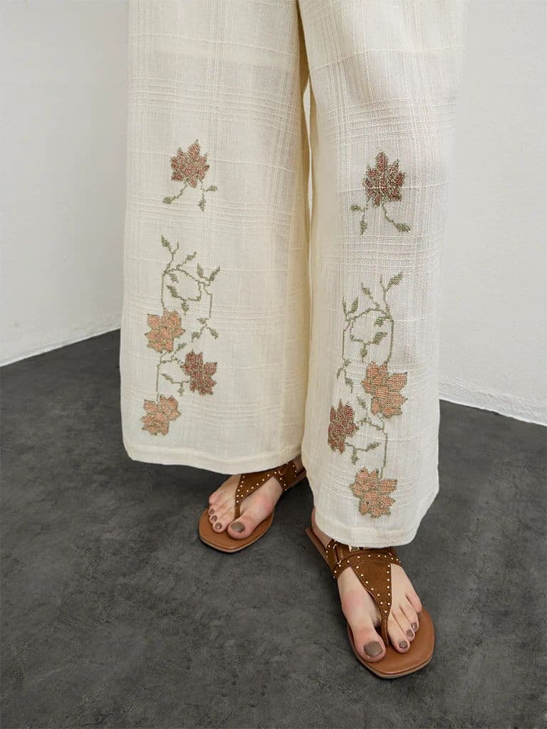 Bombay Paisley Off-White High-Rise Cotton Palazzos — photo 3