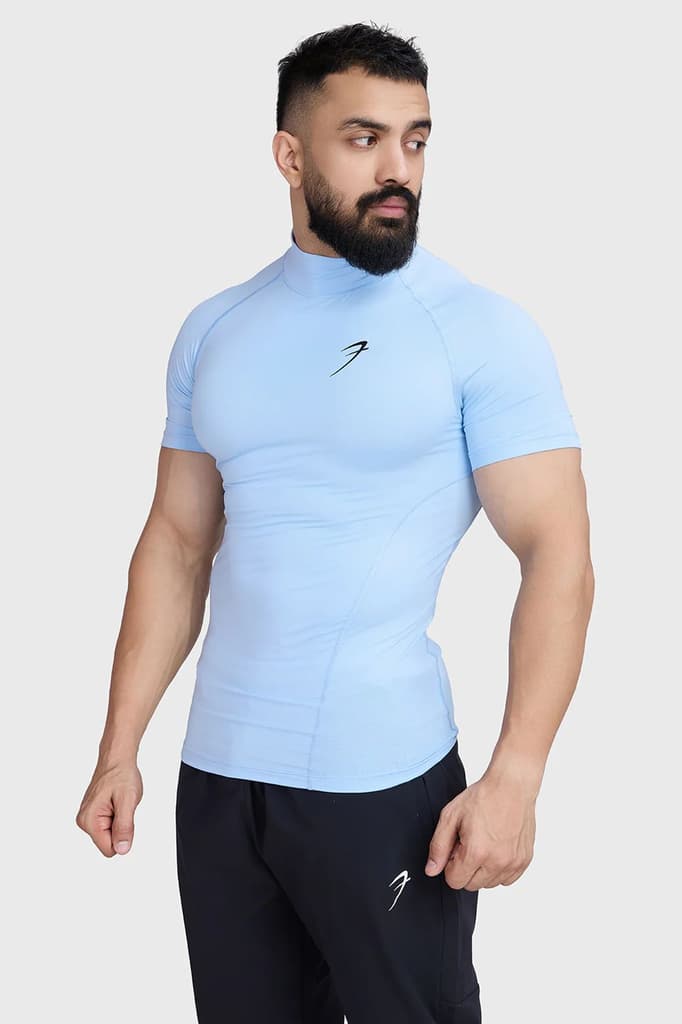 High Neck Compression T-shirt Glacial Blue — S