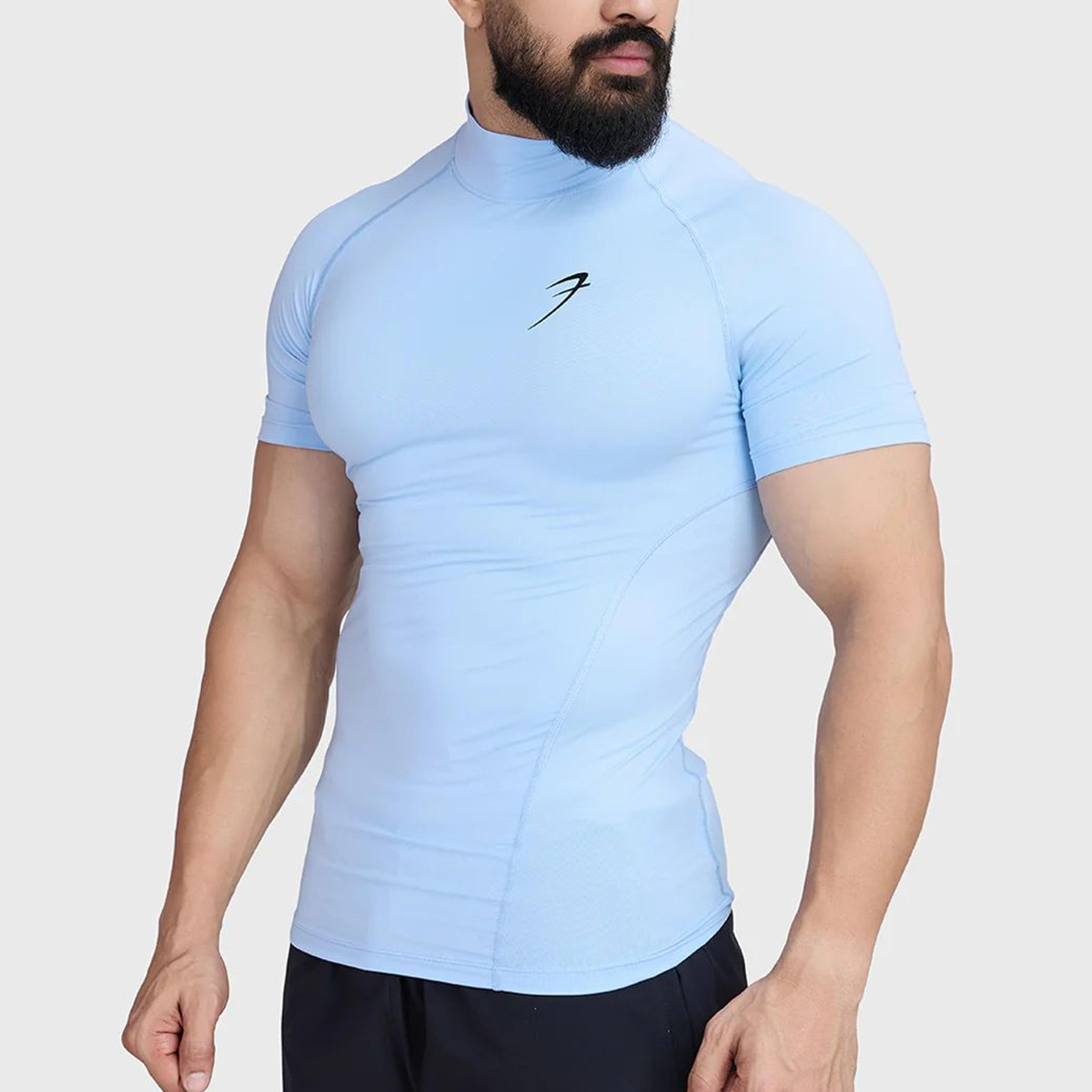 High Neck Compression T-shirt Glacial Blue