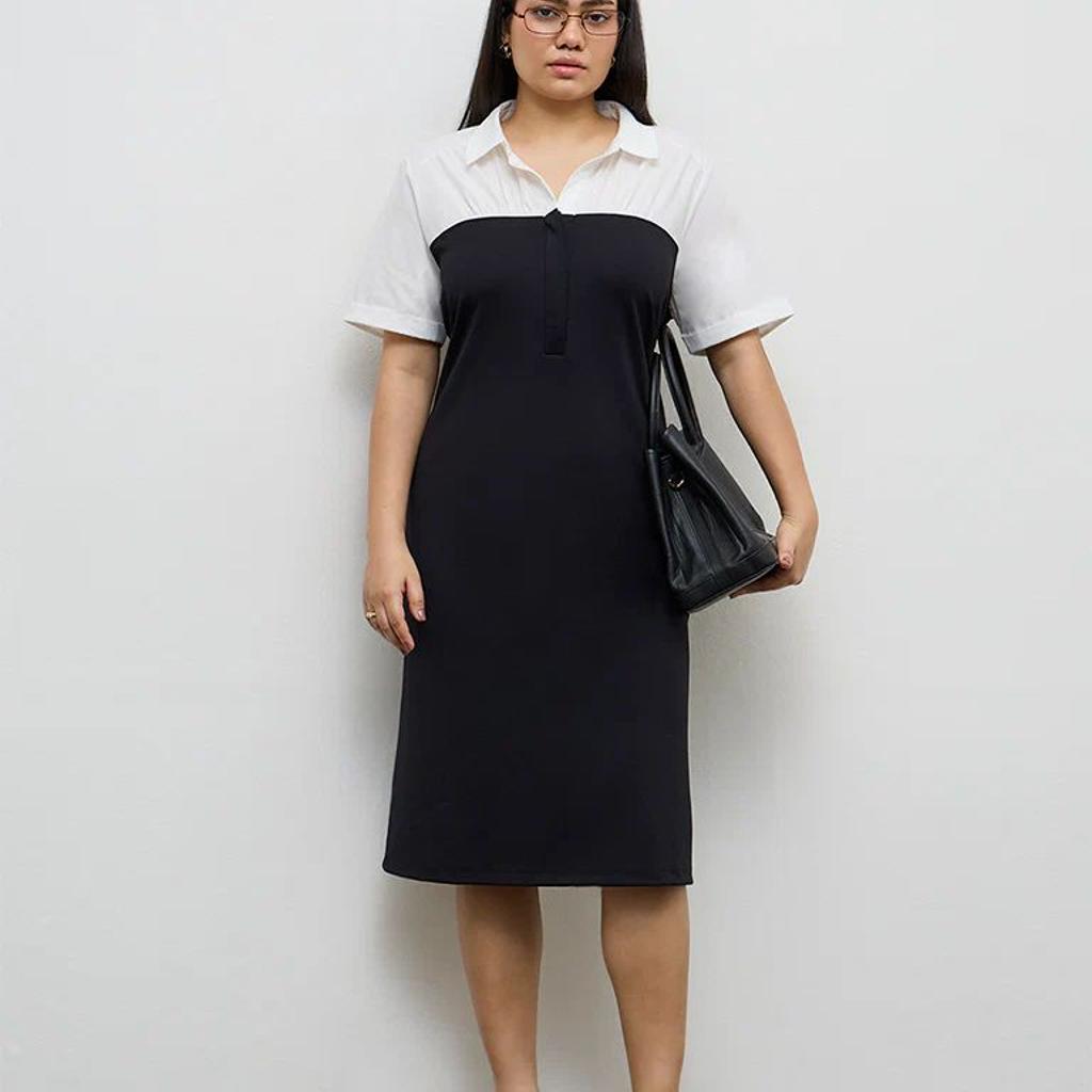 Gia Black Color-Block A-Line Dress