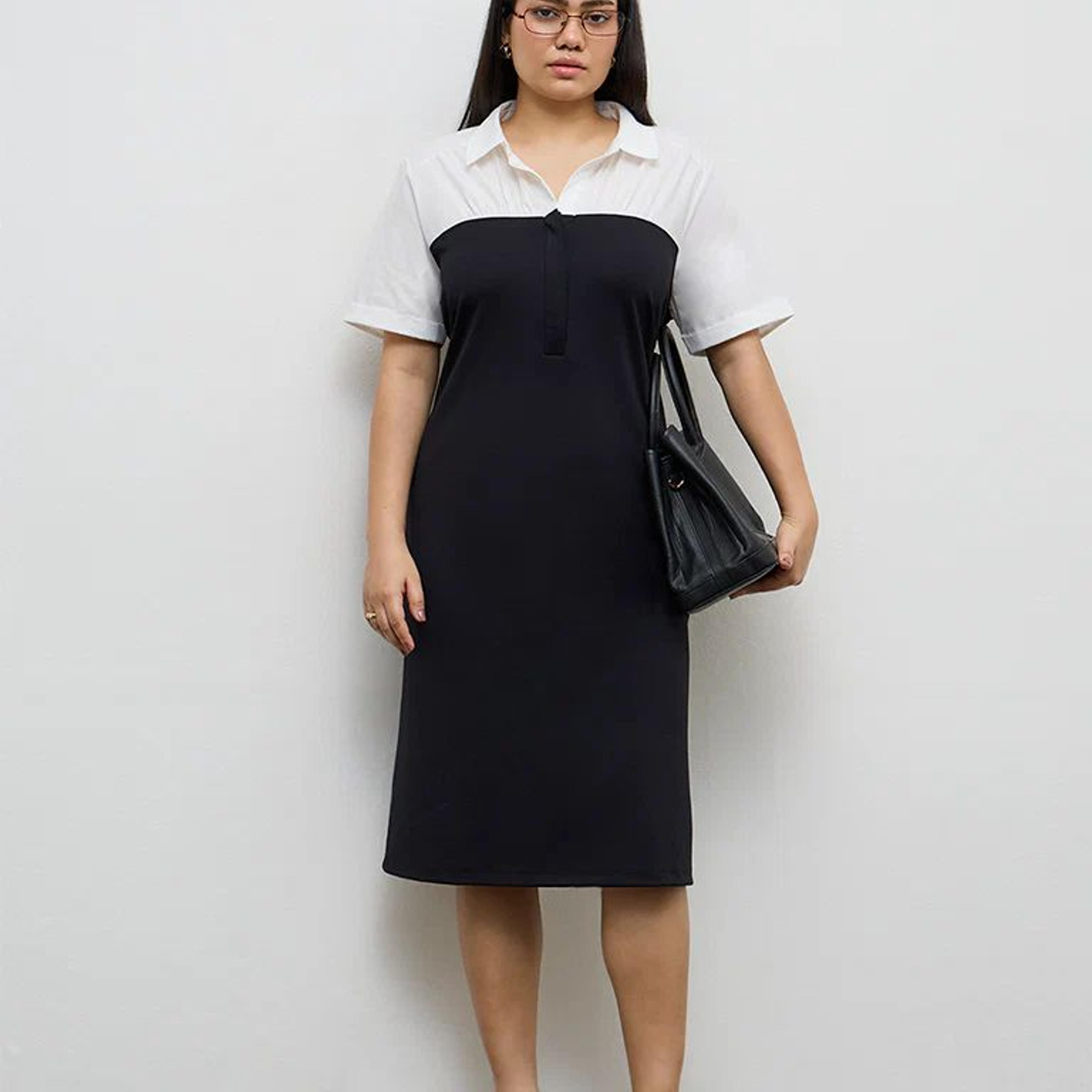 Gia Black Color-Block A-Line Dress
