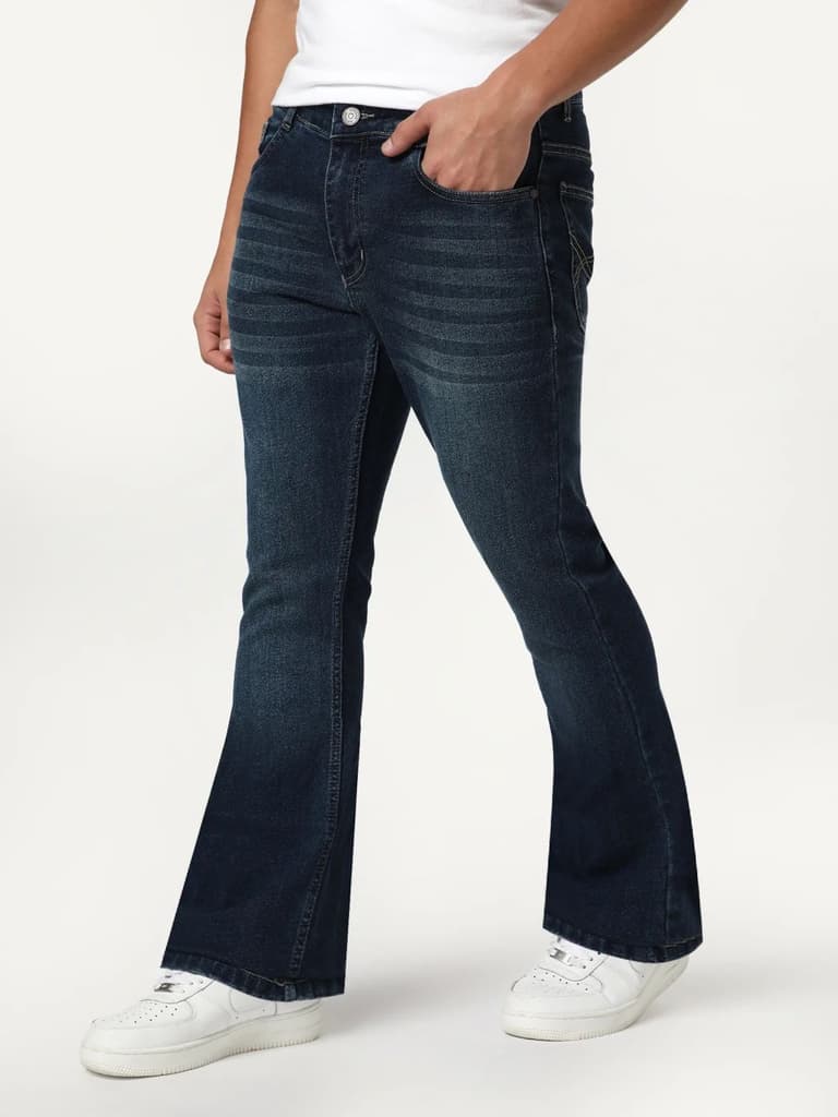 Men's Blue Bootcut Fit Mid Rise Heavy Washed Jeans Stretchable — photo 2