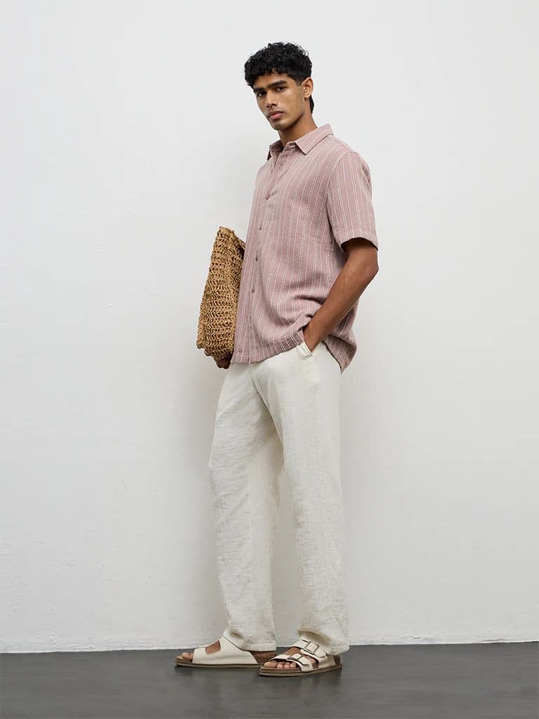ETA Dusty Pink Stripe Embroidered Relaxed-Fit Cotton Shirt — photo 2