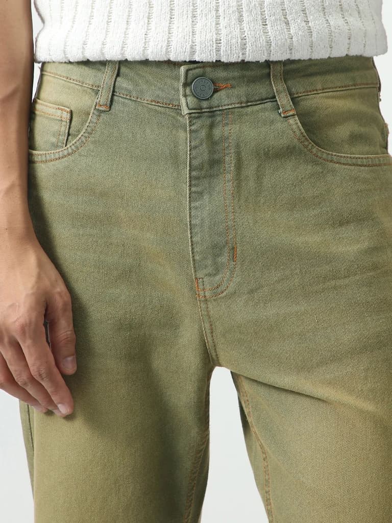 Men's Grey Straight Fit Heavy Washed Jeans Stretchable — photo 5