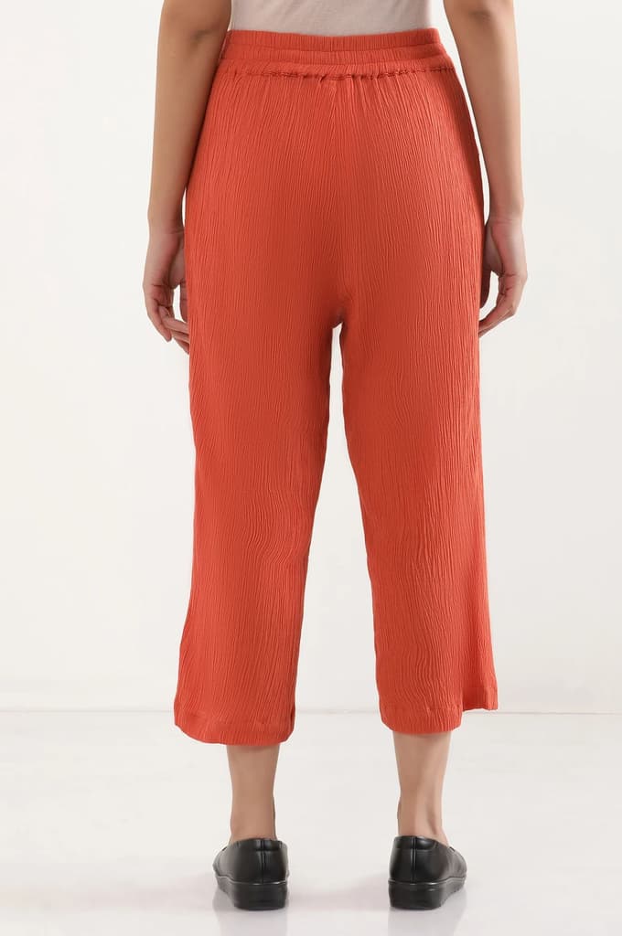 Rust Solid Wide Leg Rayon Culottes With Elasticated Waist — photo 4