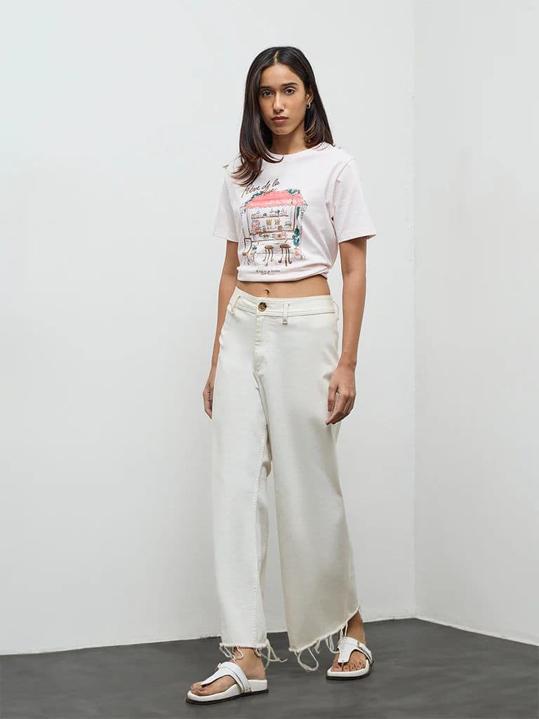 LOV Light Pink Printed Cotton T-Shirt