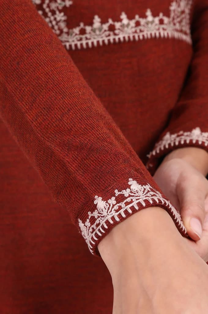 Rust Embroidered Straight Acrylic Kurta — photo 6