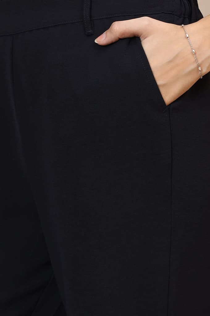Navy Blue Solid Straight Western Wear Palazzo Pants — photo 6