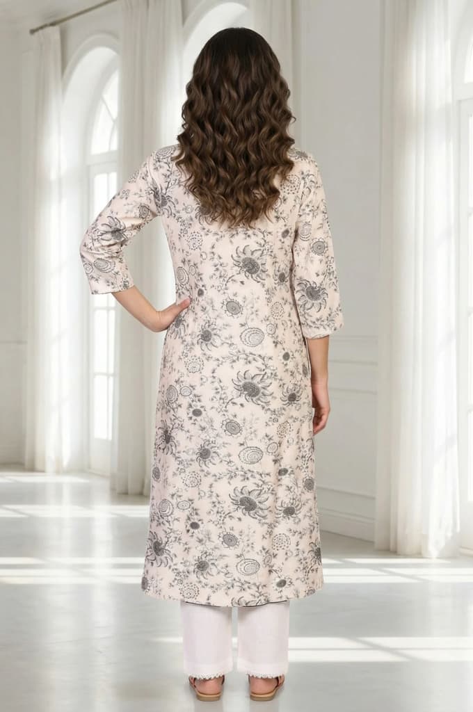 Off-White Floral Printed Straight Kurta — photo 4