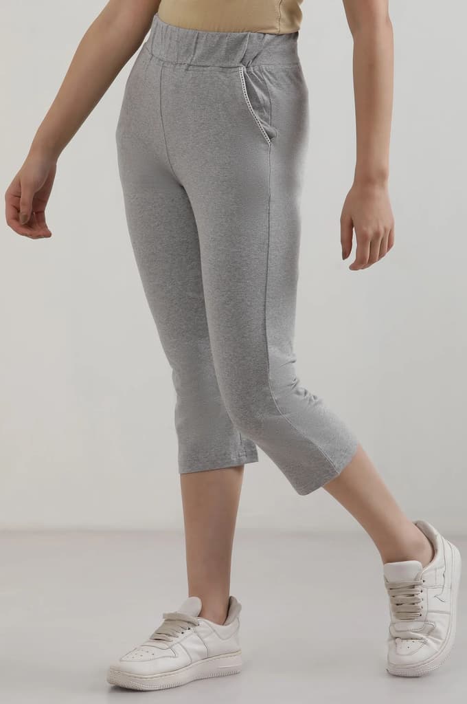 Grey Solid Straight Fit Cotton Culottes With Slip On Closure — photo 3