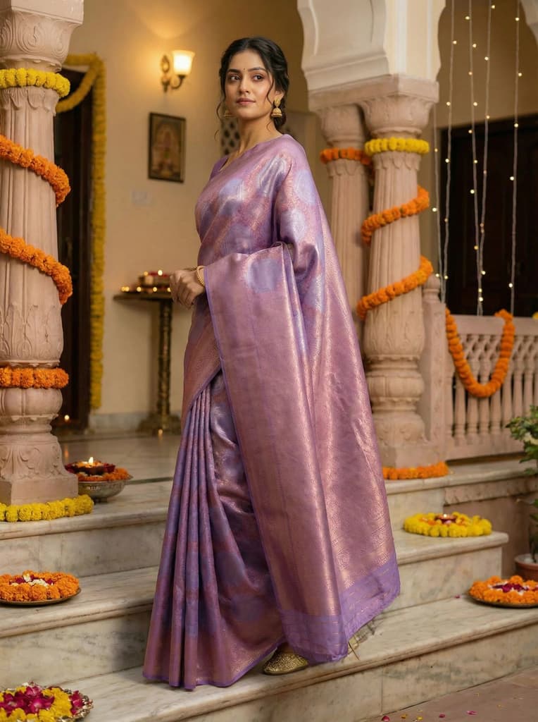 MIMOSA Women's Woven Design Kanjivaram Style Art Silk Saree with Blouse Piece - Violet ( SA00002246VLFREE ) — photo 3