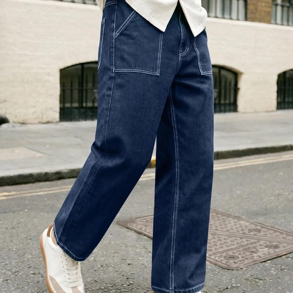 Men's Blue Loose Baggy Fit Washed Denim Jeans Non-Stretchable