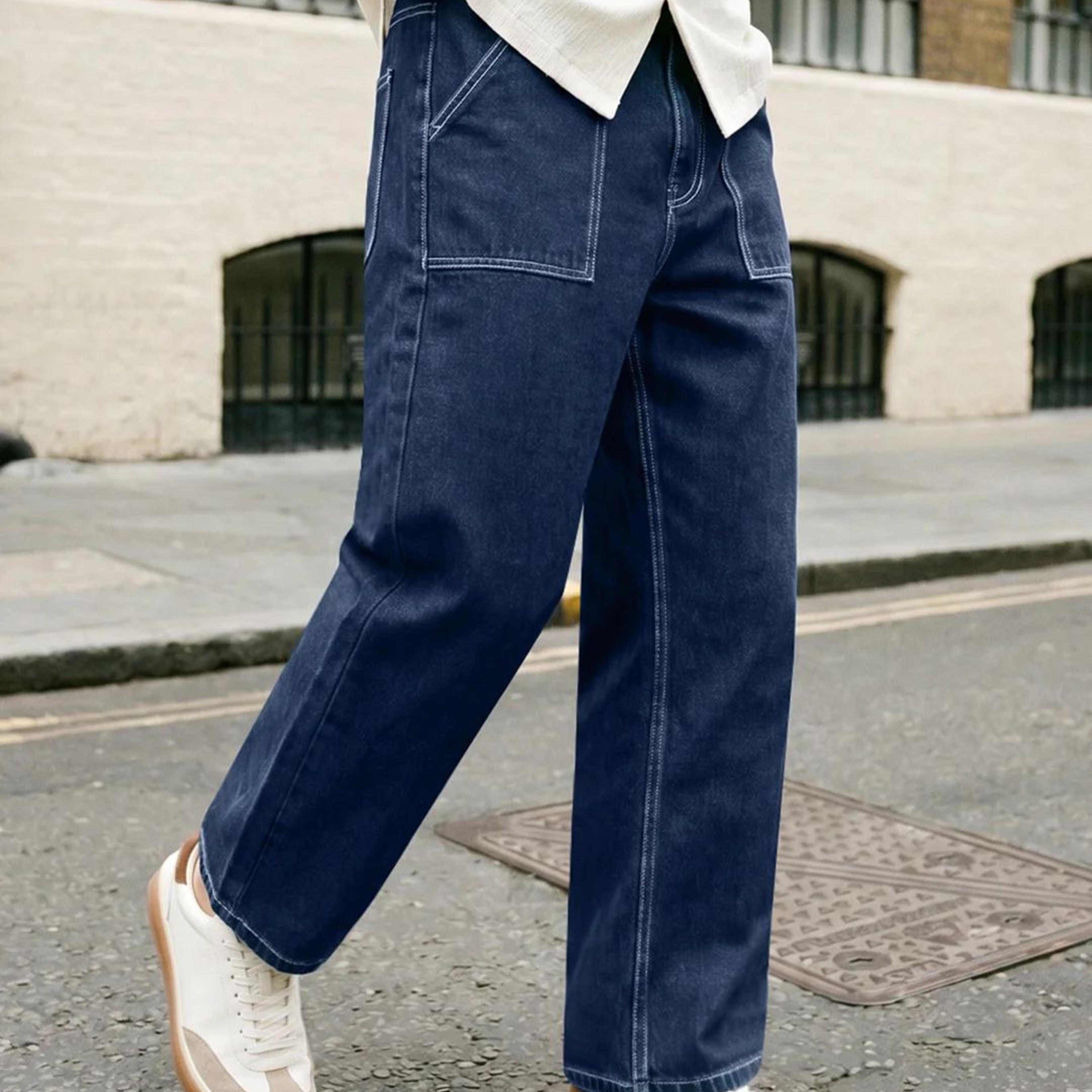 Men's Blue Loose Baggy Fit Washed Denim Jeans Non-Stretchable