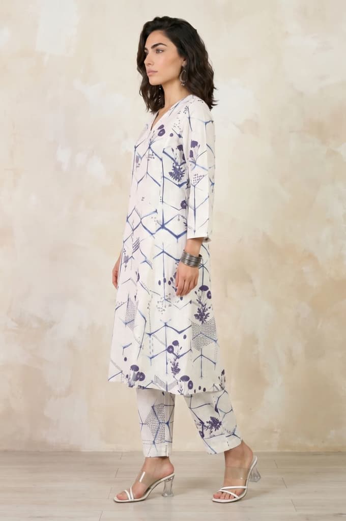 White Floral Printed Pure Cotton Straight Kurta — photo 4
