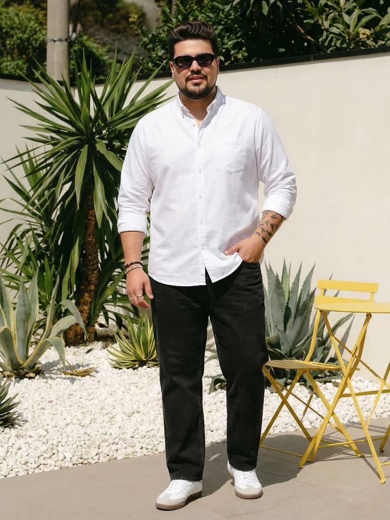 Plus Men's White Cotton Full Sleeve Regular Fit Solid Oxford Shirt With Button-Down Collar — photo 4