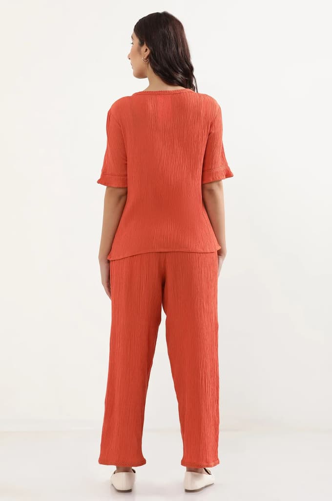 Rust Solid Straight Fit Rayon Palazzo With Elasticated Waist — photo 4