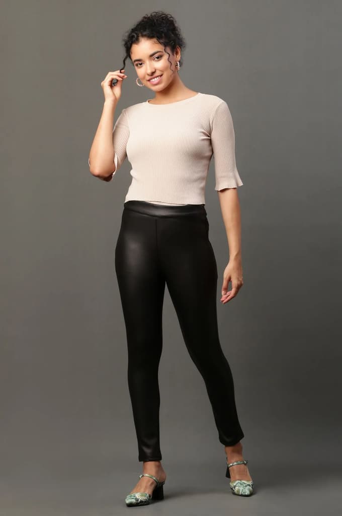 Black Solid Slim Fit Pants With Side Zip — photo 5