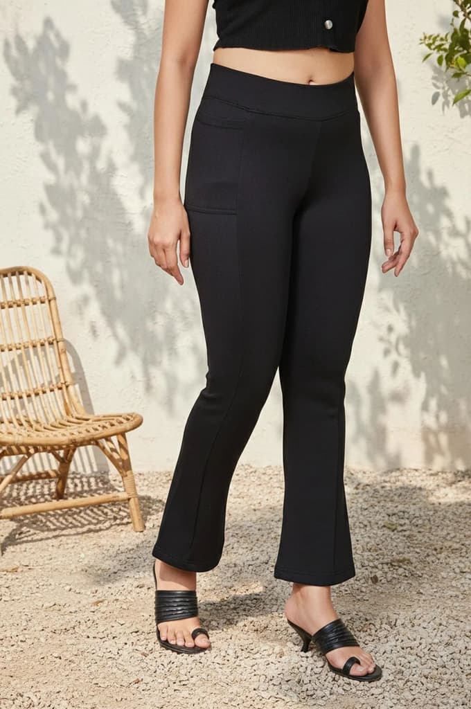 Black Solid Ankle-Length Rayon Tights — photo 4