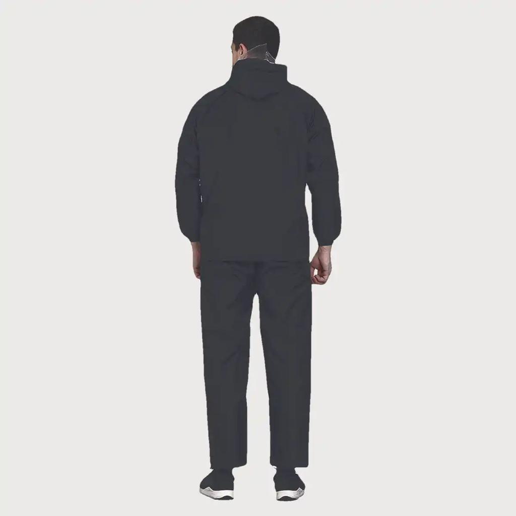 INFISPACE Adult Unisex Polyester Raincoat Suit with Adjustable Cap & Pockets Black Color XL