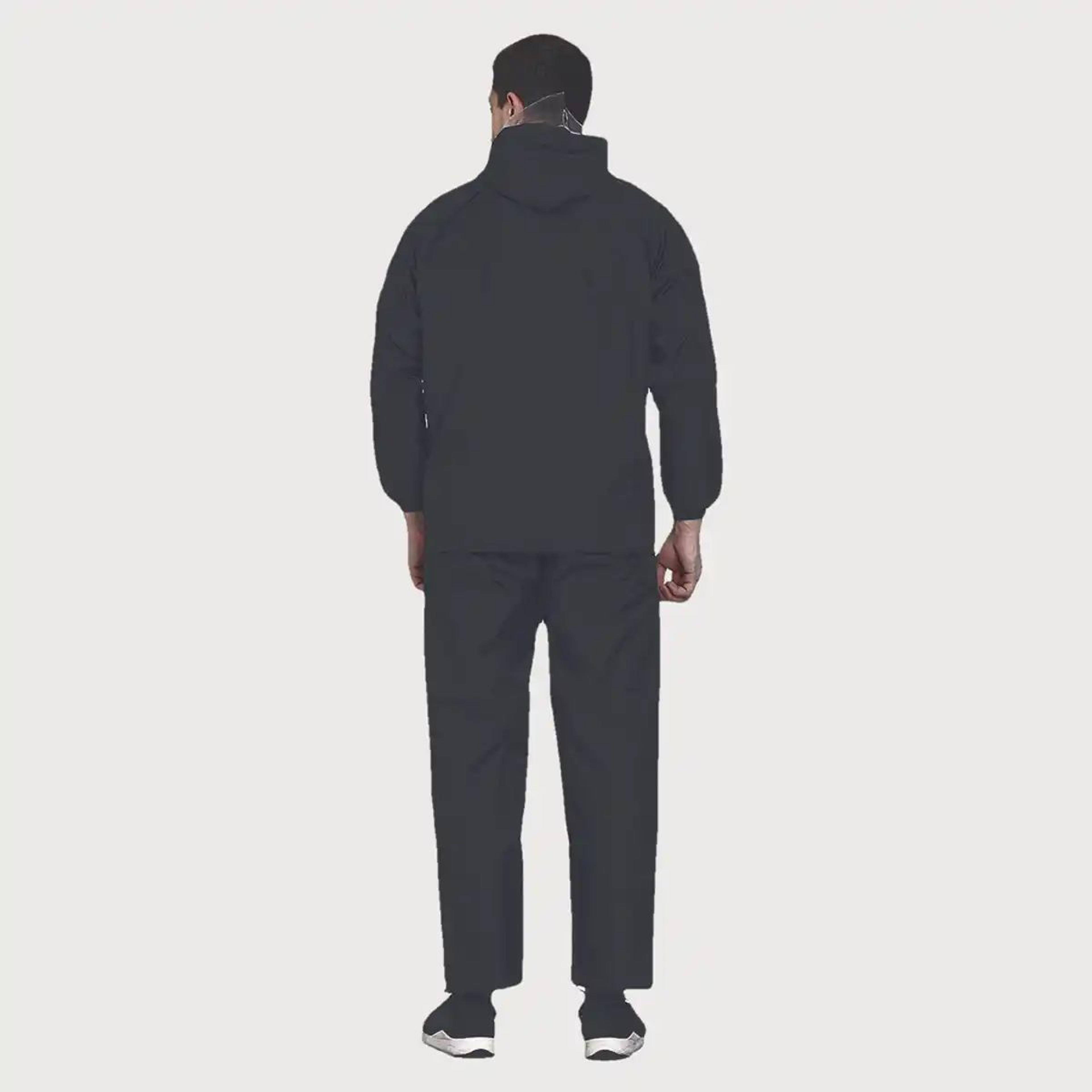 INFISPACE Adult Unisex Polyester Raincoat Suit with Adjustable Cap & Pockets Black Color XL