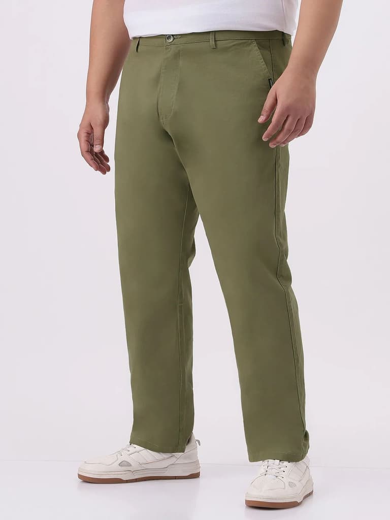 Plus Men's Light Olive Cotton Regular Fit Casual Chinos Trousers Stretch — photo 2