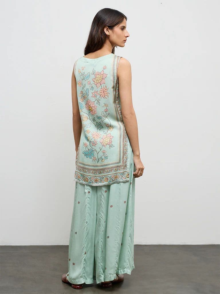 Zuba Aqua Floral Printed Straight Kurta — photo 4