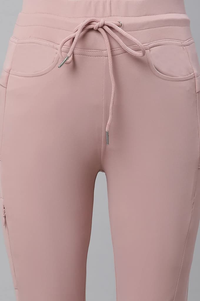Pink Solid Boot Cut Pants With Drawstring — photo 7