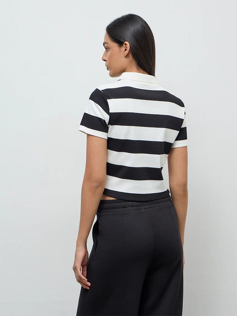 Nuoflexx Black and White Striped Cotton-Blend Top — photo 4