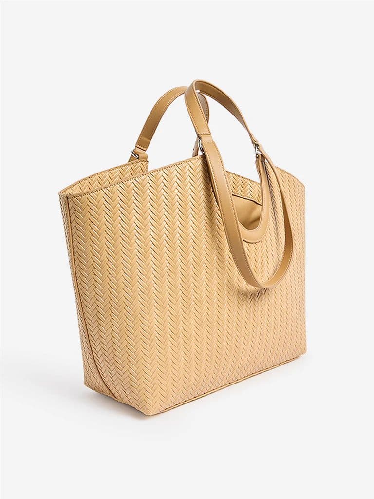 Westside Mustard Woven Textured Handbag with Pouch — photo 2