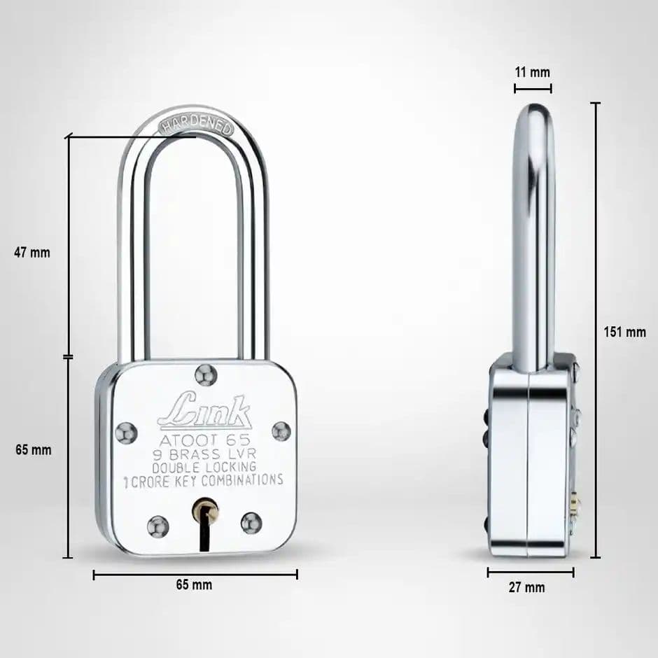 Link Stainless steel Brass Levers With Long Hardened Shackle Atoot 65 LS mm padlock with 3 Keys — photo 3