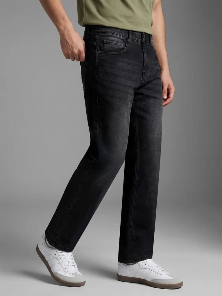 Men's Black Relaxed Fit Washed Denim Jeans Non-Stretchable — photo 2