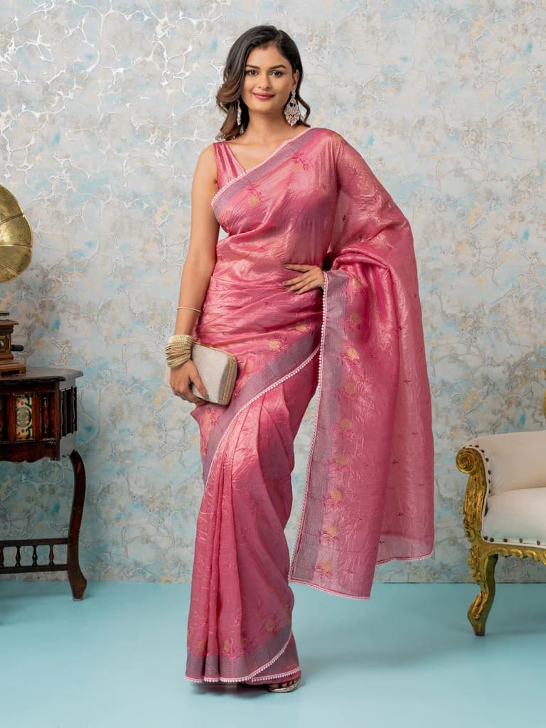 Mimosa Women's Woven Design Banarasi Style Tissue Crush Saree With Blouse Piece : SA00002016STFREE — photo 5