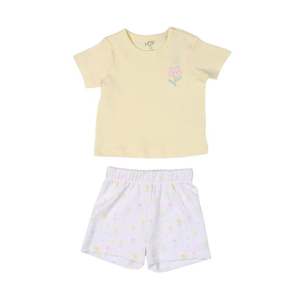 HOP Baby Girls Yellow Cotton T-Shirt and Shorts Set