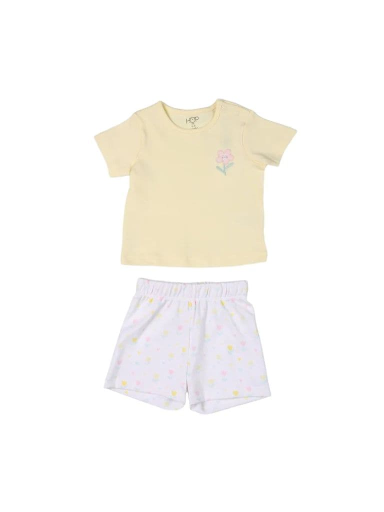 HOP Baby Girls Yellow Cotton T-Shirt and Shorts Set