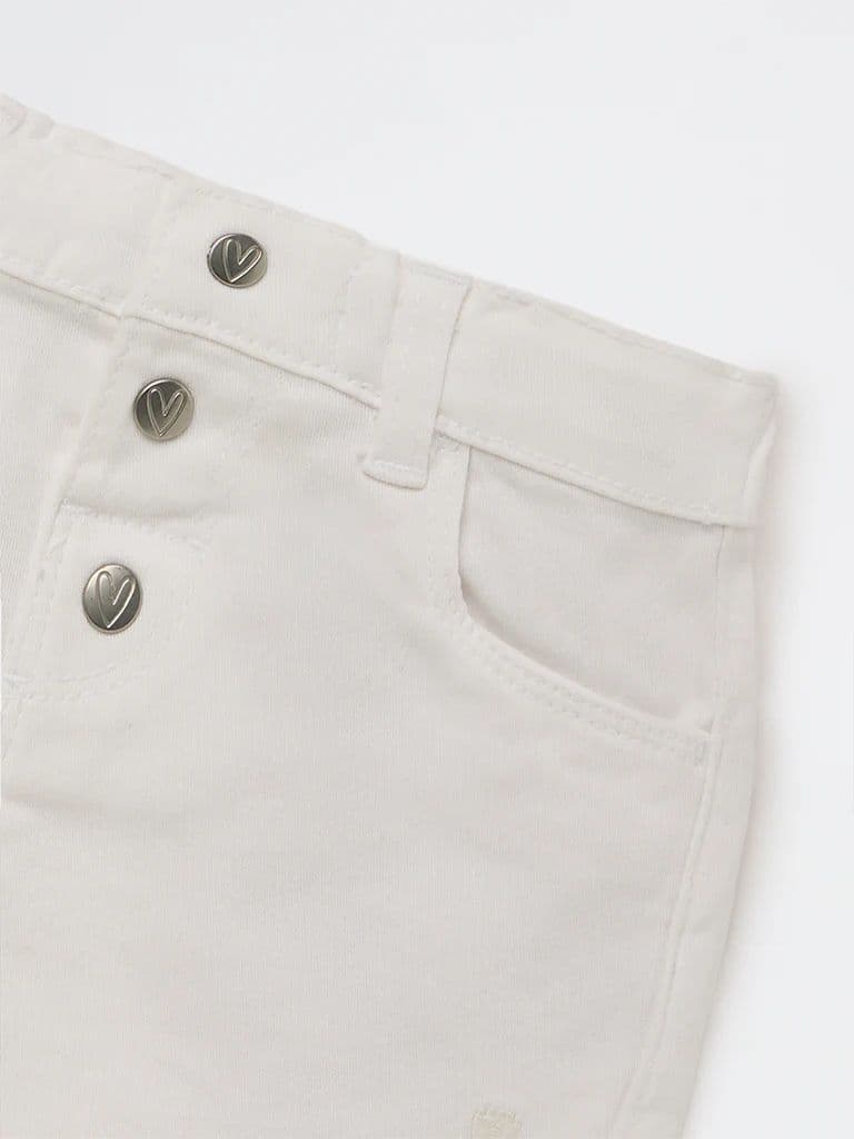 HOP Baby Girls White High-Rise Denim Shorts — photo 5