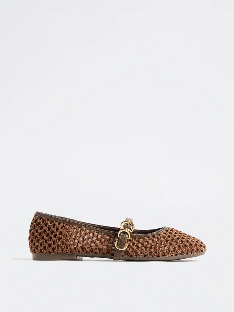 LUNA BLU Brown Crochet-Textured Mary Jane Shoes — photo 2