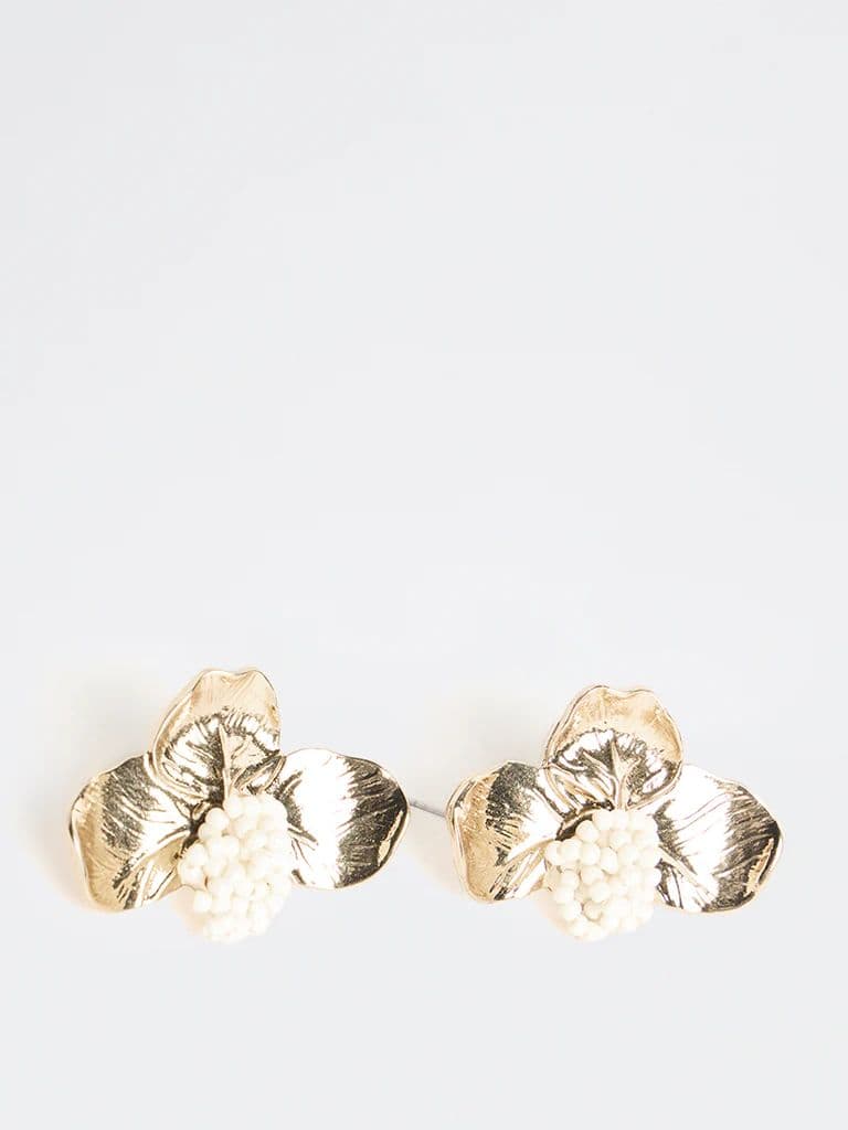 Westside Accessories Gold Flower Beaded Stud Earrings — photo 2