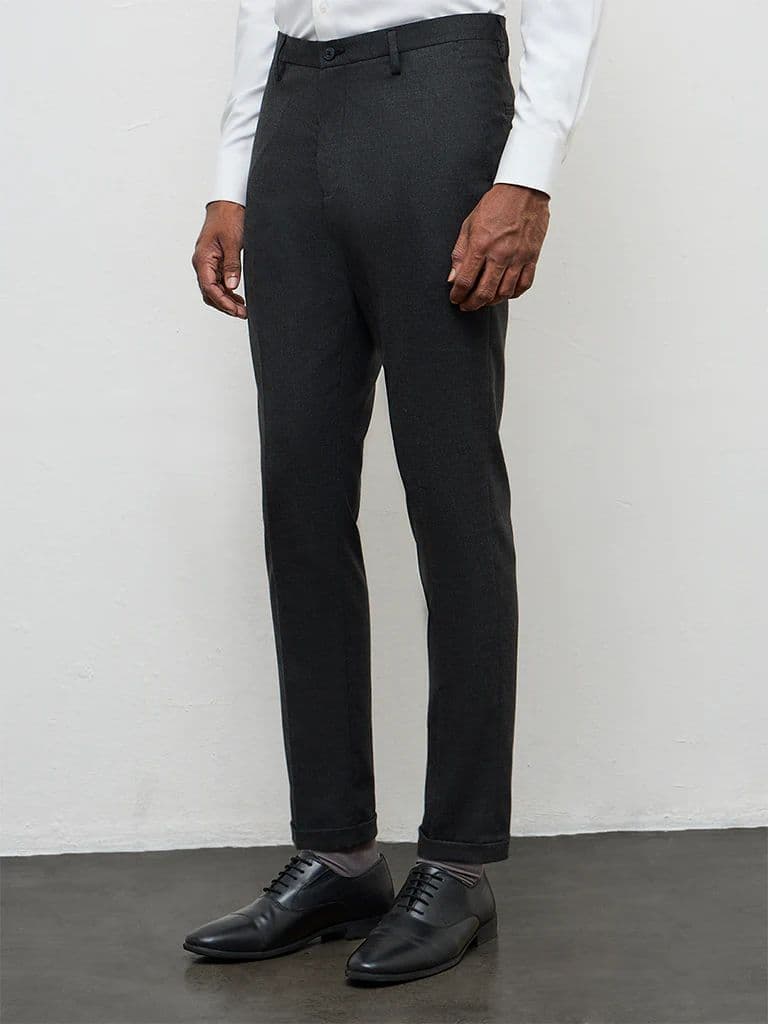 WES Formals Black Slim-Fit Mid-Rise Trousers — photo 2