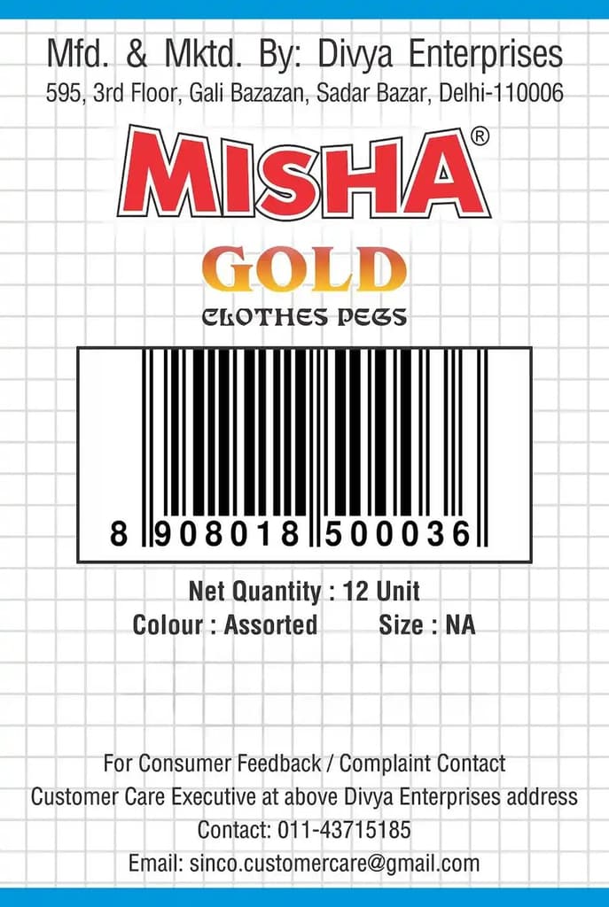 Sinco Misha Gold Cloth Clips / Cloth Pegs - Pack of 1 (12 Pieces) — photo 2