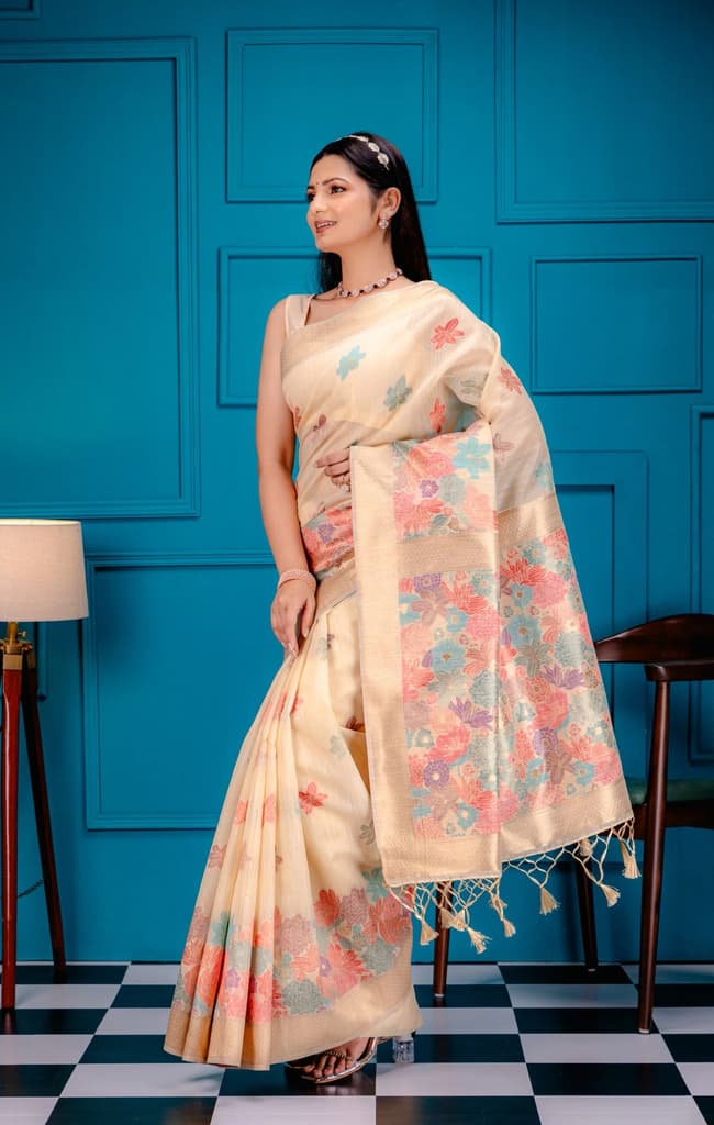 Mimosa Women's Woven Design Banarasi Style Art Silk Saree With Blouse Piece : SA00001785YLWFREE — photo 4