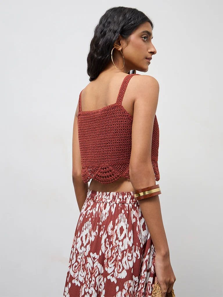 Bombay Paisley Rust Crochet Embroidered Cotton-Blend Top — photo 4